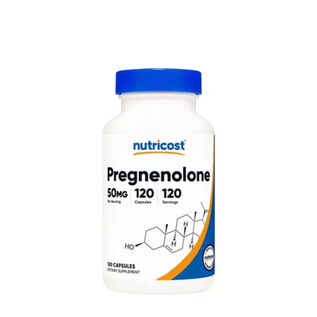 Nutricost Pregnenolone 50 mg este un supliment alimentar pentru adulți, disponibil sub formă de capsule vegetale. Pregnenolonul este o substanță care se găsește în mod natural în organism și este implicată în procese fiziologice normale asociate sintezei unor hormoni.