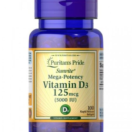 Puritan’s Pride Vitamina D3 125 mcg, 5000 UI, 100 capsule